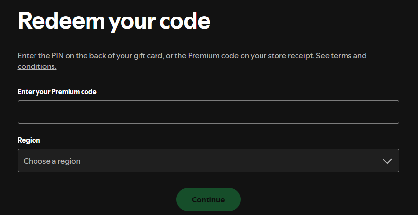 redeem your spotify code - gift card
